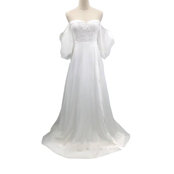 LULU'S SZ L White True Excellence Bustier Off-The-Shoulder Maxi Dress NEW B118 - Picture 3 of 9